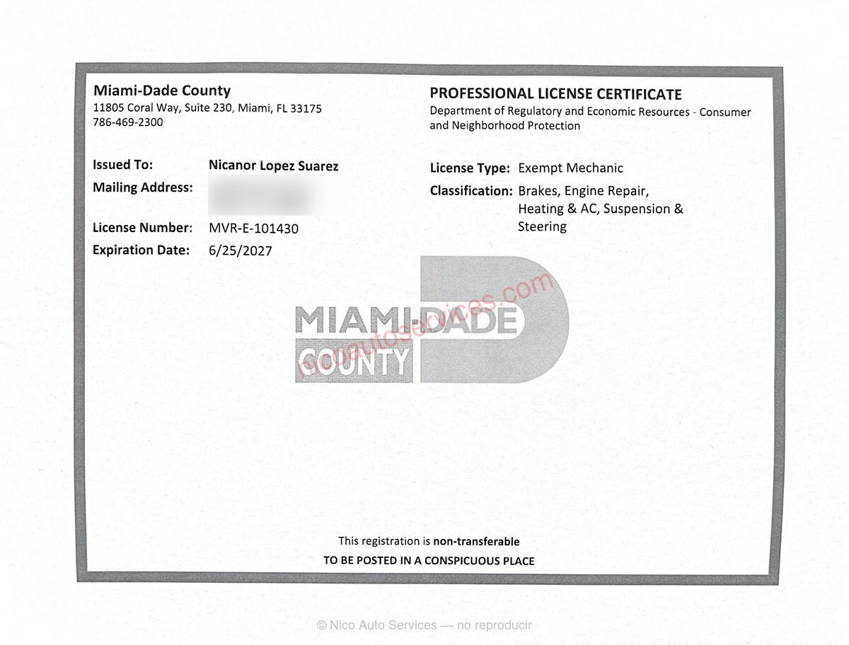 Certificación oficial — Nico Auto Services